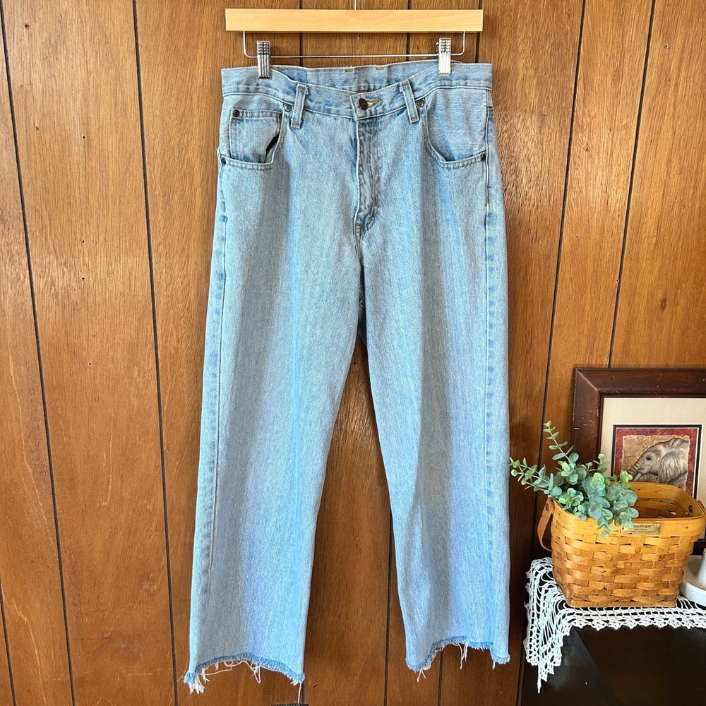 Arizona Jean‎ Company Relaxed Fit Light Wash Denim Jeans Frayed Hem Women's